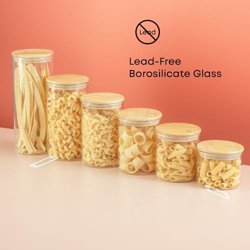 JoyJolt Borosilicate Glass Jars With Bamboo Lids. 6 Pc Set of Air Tight Sealable Containers. Food Jar Canisters with Airtight Lid for Pantry Storage and Kitchen Organization. - Image 6