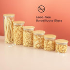 JoyJolt Borosilicate Glass Jars With Bamboo Lids. 6 Pc Set of Air Tight Sealable Containers. Food Jar Canisters with Airtight Lid for Pantry Storage and Kitchen Organization. - Image 6