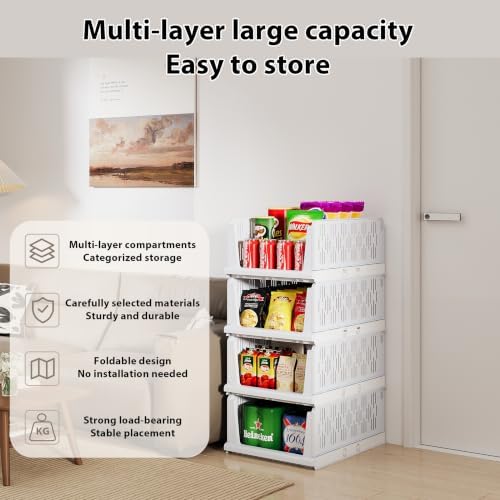 UDEAR 4 Pack Stackable Closet Storage Baskets, Foldable,White - Image 3