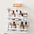 Orimade Adhesive Shower Caddy Soap Dish Holder Shelf with 5 Hooks Bathroom Organizer Basket Kitchen Storage Rack Wall Mounted No Drilling Stainless Steel - 3 Pack, White by Orimade