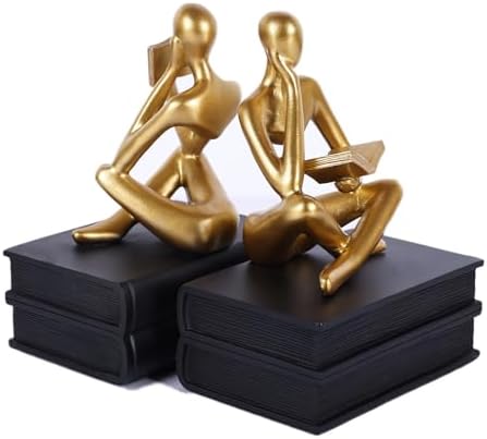 Reading Figurine Book Ends Book Lovers Gifts for Bookshelf Decorations for Readers, Graduates, Students, Teachers, Sculpture Home Decor for Shelves Desk Office Living Room (Black/Gold) - Image 5