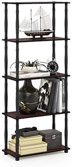 Furinno TURN-S-TUBE Storage Shelves, 5-Tier Book Shelf, Corner Shelf, Toolless Open Shelves, Classic Tubes, for Organization and Storage, Living Room, Garage, Home Office, Dark Cherry by Furinno-FitsYourSpaceFitsYourBudget