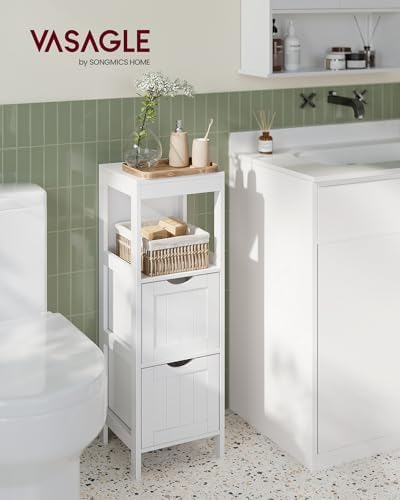VASAGLE Bathroom Floor Cabinet, 2 Drawers, 35" H, Cloud White - Image 2
