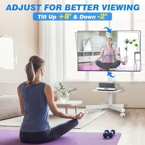Rfiver Rolling TV Stand with Shelf for 23-65 inch TVs up to 88lbs White - Image 3