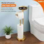 Kalitro Toilet Paper Holder Freestanding with Big Shelf, 4 Rolls Reserve Paper Holder Stand, Modern Paper Roll Holder with Storage Space for Phones (Gold) - Image 2
