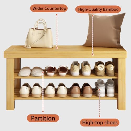 Bamboo Shoe Rack Bench 3-Tier Shoe Storage Organizer Entryway Bench for Entryway Bathroom Bedroom，Natural - Image 6
