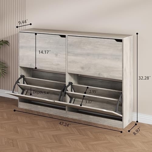 Grey Hidden Shoe Storage Cabinet for Entryway with 4 Flip Drawers - Image 2