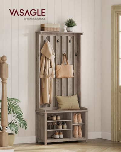 VASAGLE Hall Tree with Bench and Shoe Storage, 7 Double Hooks - Image 2