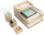 BLU MONACO | Gold Desk Organizer Set for Women 6 Piece | Mail Sorter Organizer Countertop with Letter Sorter for Desk | Steel Desktop Organizer with Mesh Pen Holders by Blu_Monaco