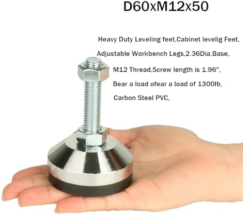 Heavy Duty Leg levelers ， Leveling Legs 2.36" Dia Base,Adjustable feet levelers M12 Thread, 1300 Lb Capacity,Capacity for Workbench, Machine, Cabinet (D60xM12x50,4 Pcs, Black) - Image 2