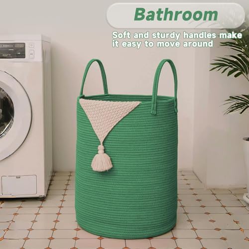 JMvicyroam 100L Cotton Rope Laundry Basket Hamper, Dark Green - Image 5