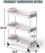 Simple Houseware 26" Extra-Wide 3-Tier Heavy Duty Metal Utility Cart, White - Image 2