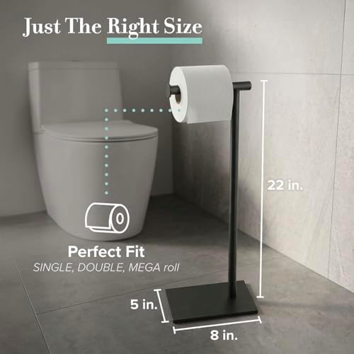 Gatco 1431MX Modern Square Base Toilet Paper Holder Stand, Matte Black, 22.25"H - Image 6
