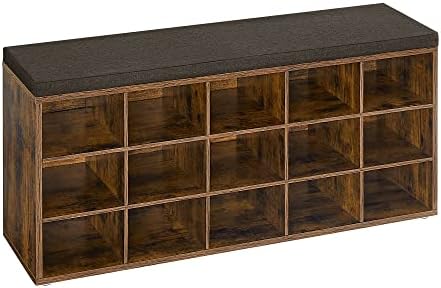 VASAGLE Shoe Bench with Cushion, 15 Compartments, 11.8 x 41.3 x 18.9 Inches by VASAGLEbySONGMICSHOME