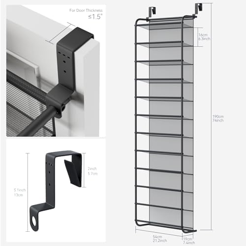 Whitmor 36 Pair Over the Door Shoe Rack,12 Tier Hanging Shoe Organizer with Metal Frame & Mesh Shelves, Heavy Duty Shoe Storage Holder for Door, 74" H x 21.7" W x 7.5" D, Gunmetal Gray - Image 2