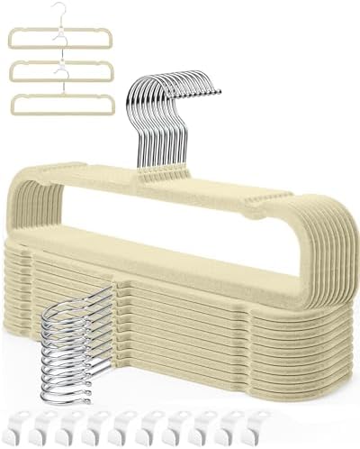 Beige Velvet Hangers Non-Slip 20 Pack Felt Hangers for Pants Trouser Hanger by HGYZE