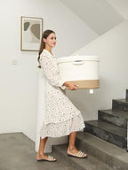 20x15 Inch Extra Large Round Cotton Rope Storage Basket with Lid, Decorative Woven Bin with Cover for Living Room Bedroom Closet, White & Jute - Image 2