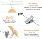 TOPIA HANGER Wooden Suit Hangers with Adjustable Metal Clips (20 Pack), Solid Smooth Wood Clothes Hangers, 360° Swivel Hook, Premium Pants Hangers for Clothes Coat, Jeans, Blouse-Natural, CT28N20 - Image 6