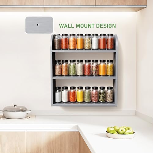 ROMGUAR CRAFT 3 Tier Bamboo Spice Rack, Countertop or Wall Mounting, Grey - Image 2