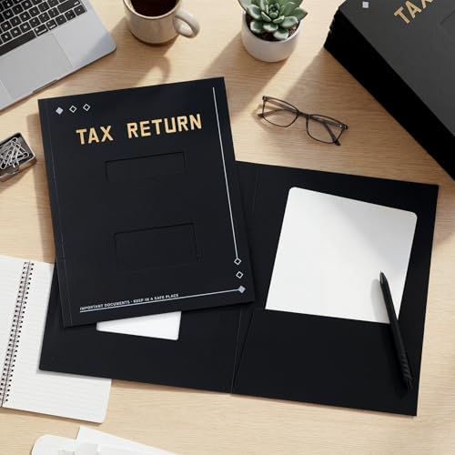 Mooliwe 100 Pcs Black Tax Return Folders Bulk 9 x 11.25 Inches Income Tax Organizer with Side Staples Double Windows Paper File Pocket Document Folders for Accountants Business Office Supply - Image 4