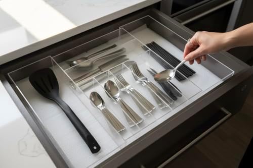 Neatly You Expandable Acrylic Drawer Organizer (12–23in) with Built-In Compartments – Modular Clear Storage Tray for Kitchen, Bathroom, Vanity, Dresser & Desk Drawers - Image 4