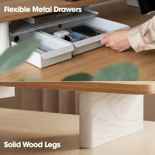 Fenge 42.5" Dual Monitor Stand with Storage Drawer & Solid Wood Legs - Image 5