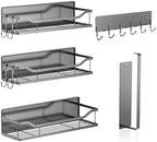 5 Pack Multifunctional Magnetic Shelves for Refrigerator Spice Rack & Washing Machine Organize, Include Paper Towel Holder, Kitchen Utensil Hanger and Hooks, Strong Magnet for Secure Hold (Gray) by Unknown