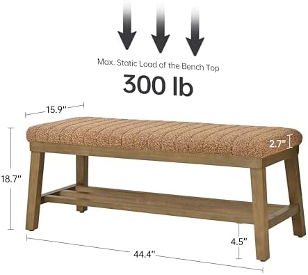 VKNOW Entryway Bench, Storage Shoe Bench with Rubberwood Legs, Orange - Image 2