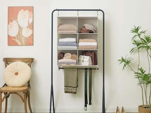 StorageWorks Hanging Closet Organizer with Rod, 6 Sections, 3 Tiers, White - Image 6