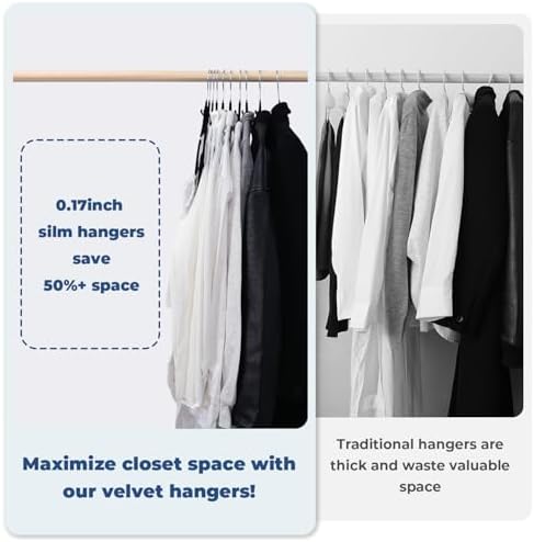 Black Velvet Hangers, Stackable Hanger with Non Slip Felt Fabric - Image 3