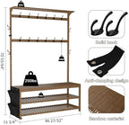 AMBIRD 6-in-1 Bamboo Hall Tree with Shoe Storage, Entryway Organizer Shoe Bench with 16 Coat Hooks and Cloth Bag, Sturdy Bamboo Storage Bench, 46 * 15 * 70 inches Brown - Image 3