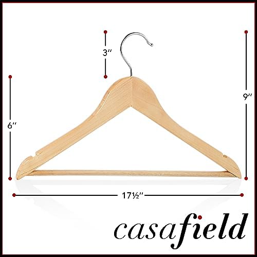 Casafield - 20 Natural Wooden Suit Hangers - Premium Lotus Wood with Notches & Chrome Swivel Hook for Dress Clothes, Coats, Jackets, Pants, Shirts, Skirts - Image 5