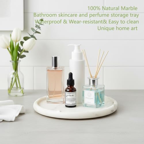 MARMOR Natural Calacatta Marble Tray, Luxury Vanity Tray for Bathroom Counter, Perfume Organizer, Jewelry Tray, Candle Holder Decor, Kitchen Countertop Organizer, Elegant Home Decorative Tray Gift - Image 4
