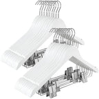 TOPIA HANGER Wooden Suit Hangers with Adjustable Metal Clips (20 Pack), Solid Smooth Wood Clothes Hangers, 360° Swivel Hook, Premium Pants Hangers for Clothes Coat, Jeans, Blouse-White,CT28W20 by TOPIAHANGER