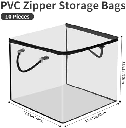 10 PCS Clear Zippered Storage Bags with Handles,Sweater Storage with Two-Way Zipper,Foldable Closet Organizer Bed Sheet Organizer,Cube Plastic Organizer,Bag,Bin for Clothes,Towel-BK - Image 2
