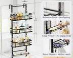 SWTYMIKI Over the Door Shower Caddy - 4 Tier Adjustable Shower Organizer Hanging with Soap Holder, No Drilling Stainless Steel Bathroom Rack Hanging for Body Wash, Shampoo, Soap, Razor, Black - Image 6