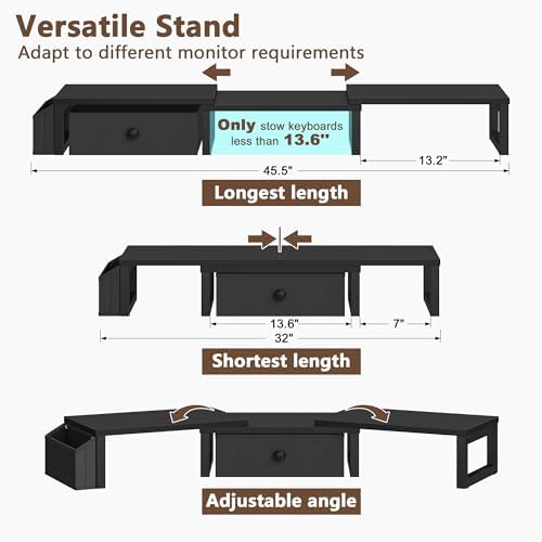 LAND·VOI Dual Monitor Stand with Drawer and Side Pockets, Monitor Riser for Desk, Home Office Desk Storage, Multi-Scenario Adaptation for Work and Entertainment, Black, HMS02BK - Image 4