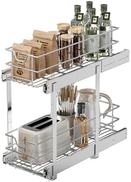 EZKAZA Pull Out Cabinet Organizer for Kitchen Utensil 11.5" W x 21" D, 2-Tier Cabinet Pullout Shelves and Drawer Organizer Slide Out Pantry Storage Basket, Bottom Basket 10.2" W x 20.4" D x 4.7" H - Image 6