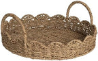 Household Essentials Round Handwoven Seagrass Tray with Scalloped Edge and Handles, Natural by HouseholdEssentials