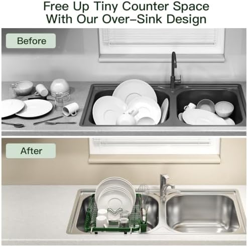 MAJALiS Green Expandable Dish Drying Rack Over The Sink with Anti Slip Grip - Image 2