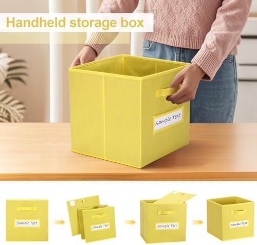 13x13 storage cube bins (Set of 10) Foldable Fabric storage cubes with 10 Labels Window Cards & a Pen,13 inch cube storage bins,Closet Organizers for Shelves,Cubby Organizer Boxes,Dark Yellow - Image 4