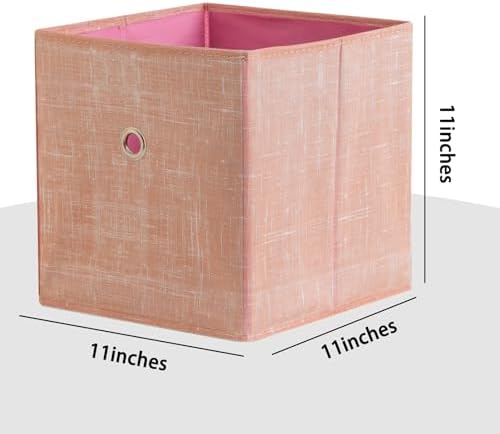 Foldable Storage Cubes Bins ,11 Inch Cloth Storage Cube Fabric Storage Box Cubes Organizer Baskets with Handles for Home Organizer Set of 6 (Cowboy Pink) - Image 2