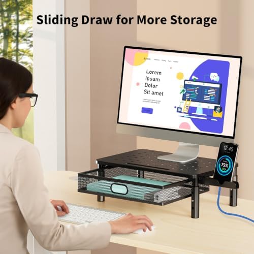 Zimilar 2 Pack Monitor Stand Riser with Metal Drawer, 3 Height Adjustable - Image 3