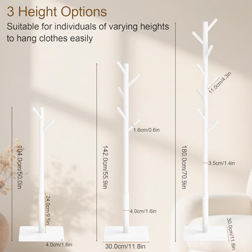 Wooden Coat Rack Freestanding with Stable Square Base,White - Image 6