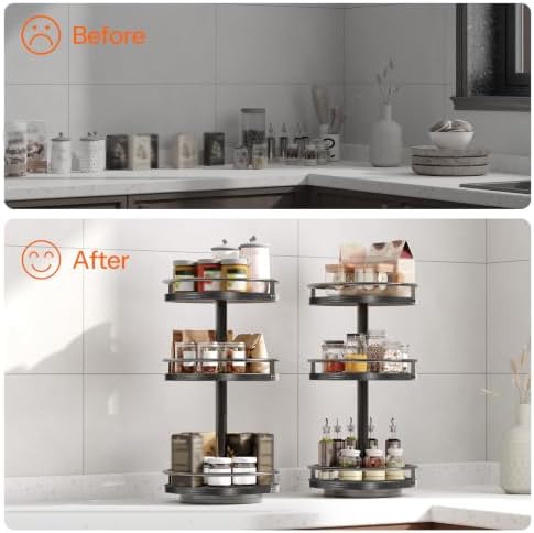 HOOBRO Lazy Susan Organizer, Rotating Spice Rack, 3-Tier Organizer, Turntable Spice Rack, Vertical Storage Organizer, for Kitchen Countertop, Vanity, Dining Table, Black BB09TL01 - Image 7