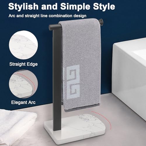 NearMoon Hand Towel Holder with Balanced Marble Base, 304 Stainless Steel Stand Towel Ring L Shape Hand Towel Rack Free-Standing Towel Bar for Bathroom Kitchen Countertop (Single Rod, Matte Black) - Image 5