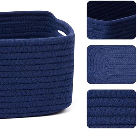 MiniArk Small Storage Baskets for Organizing | Closet Organizer Bins | Shelf Toy Basket | Woven Rope Baskets | Cube Decorative Box | Shallow Basket | 13x8.5x5.1” | 3 Packs Navy Blue - Image 2