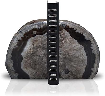 Nature's Decorations Black Agate Bookends – A+ Grade Geode Heavy Duty Decorative Stone Crystal Book Ends for Shelves & Bookcases, Natural Polished Bookshelf Decor, 1 Pair 2-3Lbs by NaturesDecorations