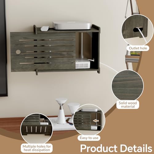 Wooden WiFi Router Storage Box Hider Shelf, Decorative Projector Box Hider Rack Countertop, for Cable, Modem, Internet, Router Power Cover Storage Organizer Cabinet Wall Mounted, Moss Gray - Image 3