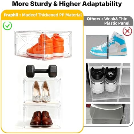 Thick & Sturdy Clear Shoe Boxes with Magnetic Front Door, Stackable Plastic Sneaker Storage Organizer for Closet, Space-Saving Foldable Shoe Containers for Boots & Heels, Durable Shoe Cabinet, 6 Pack - Image 5